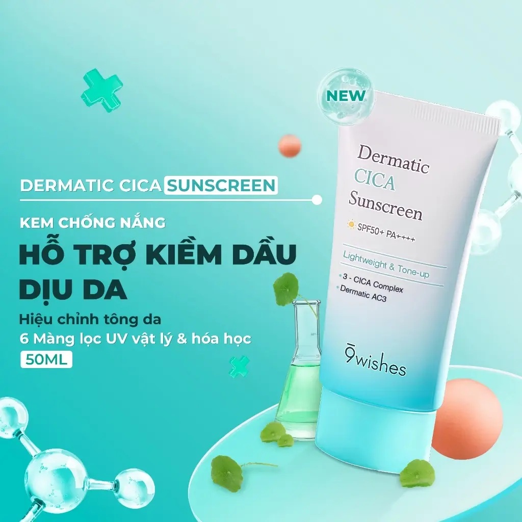 Kem chống nắng 9 Wishes Dermatic Cica Sunscreen SPF 50+ PA ++++ Kem chống nắng 9 Wishes Dermatic Cica Sunscreen SPF 50+ PA ++++
