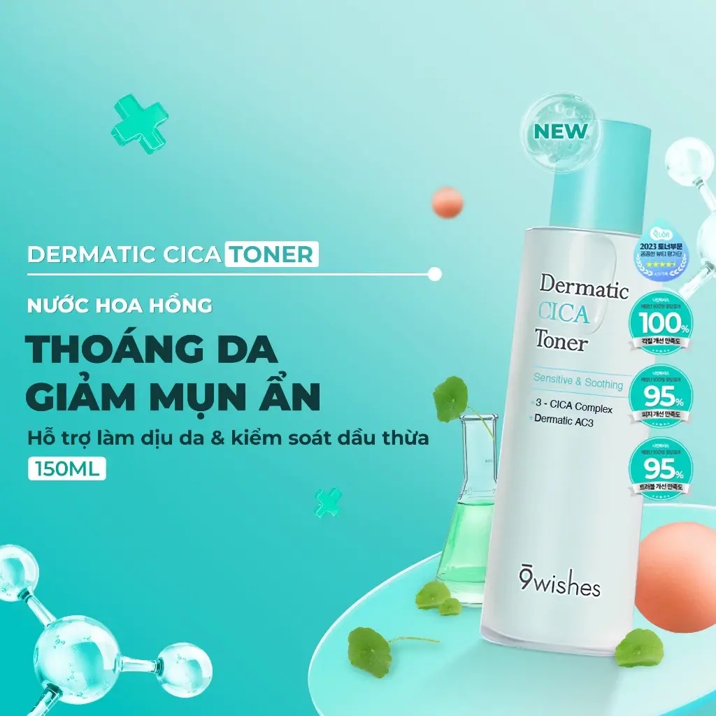 Nước hoa hồng 9 Wishes Dermatic Cica Toner Nước hoa hồng 9 Wishes Dermatic Cica Toner